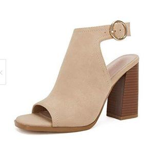 Ermonn Womens Cutout Peep Toe Stacked Heeled Sandals Ankle Strap Buckle …